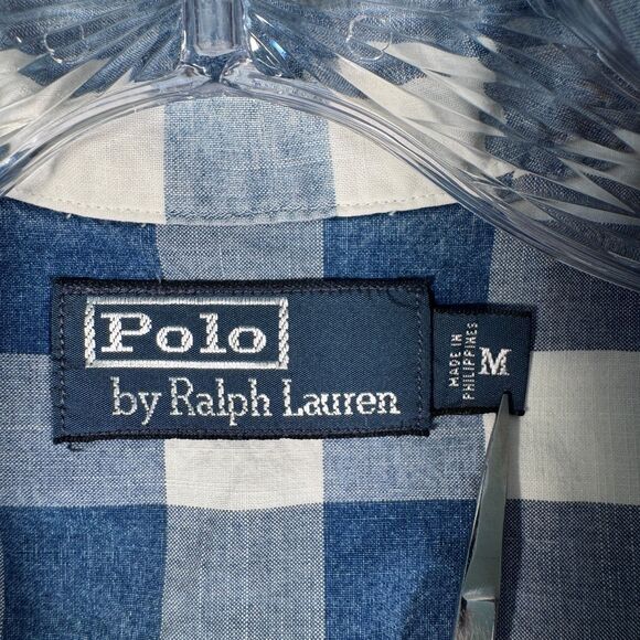 Polo Ralph Lauren Shirt Mens Medium Blue Plaid Short Sleeve Camp Loop Collar - Picture 3 of 12